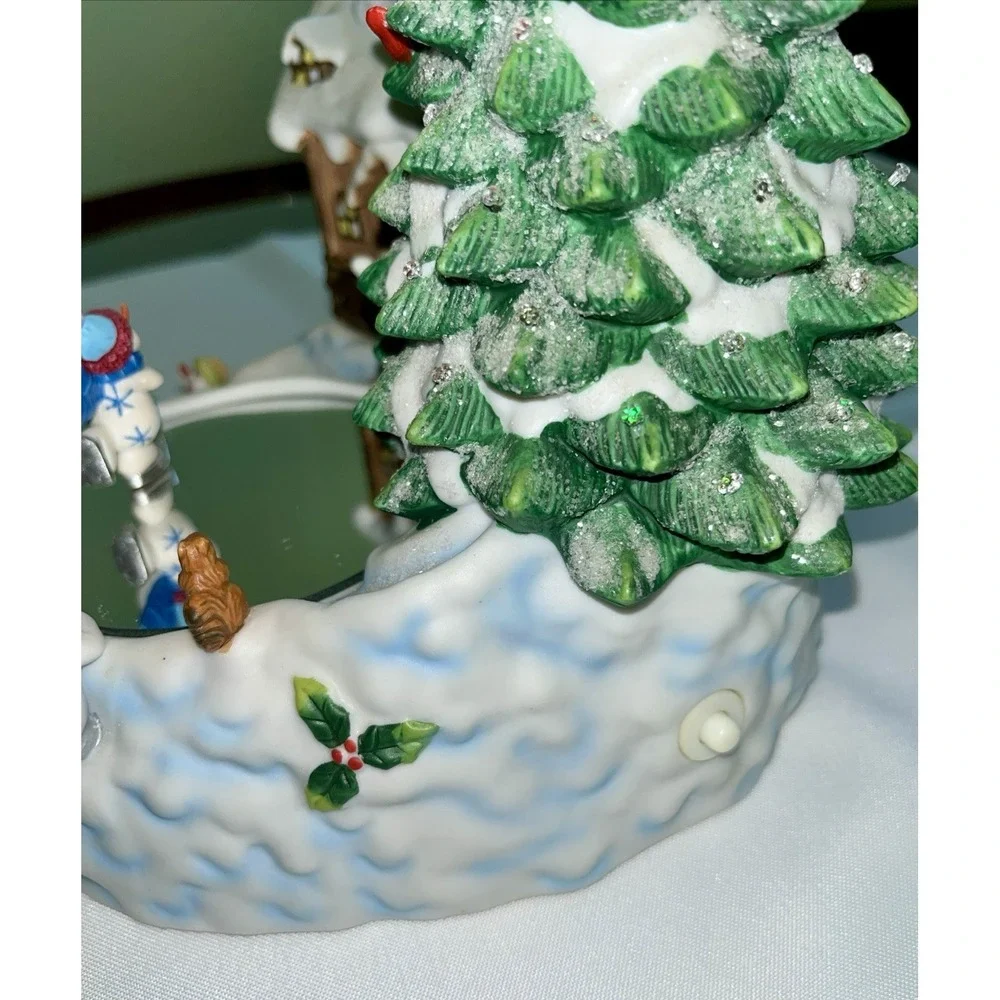 Home Interiors Musical Lighted Winter Scene Skating Snowman Figurine Works Great